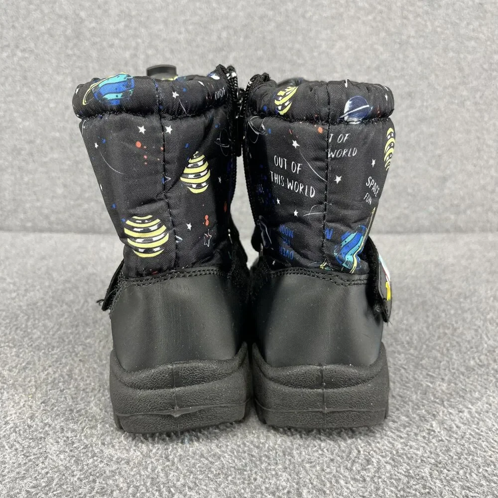 Rugged‎ Bear Boots Kids Size 6 Black Space Rocket Snow Winter Faux Fur Toddler